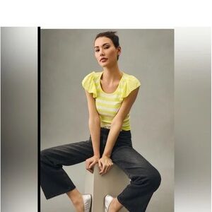 Anthropologie T.La 
Lemon and White Short Sleeve Top